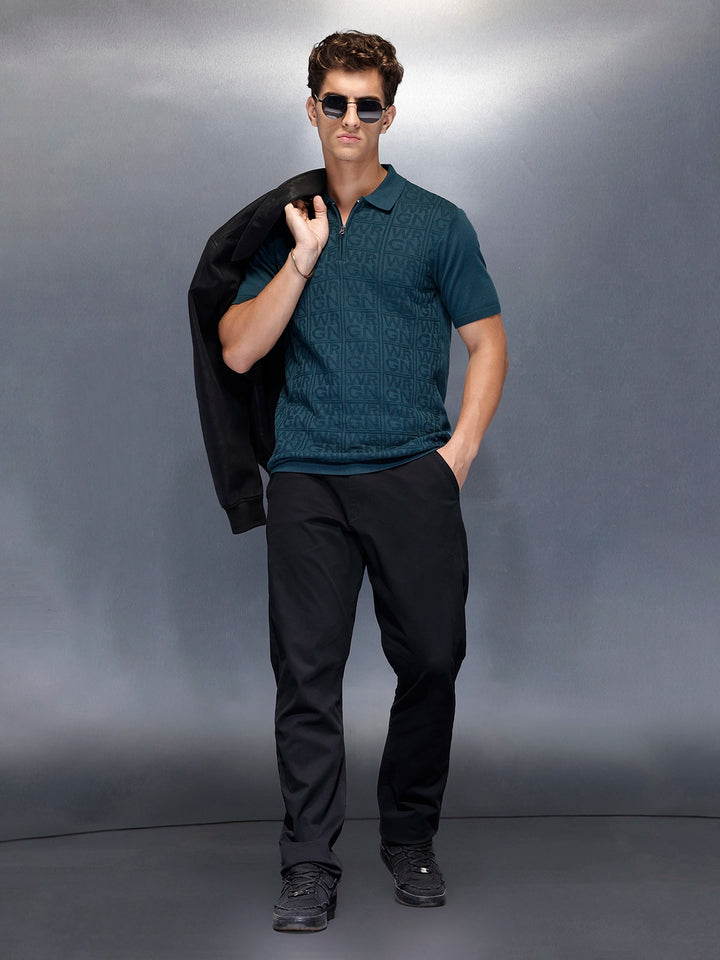 Men’s textured jacquard polo Tshirt | Teal