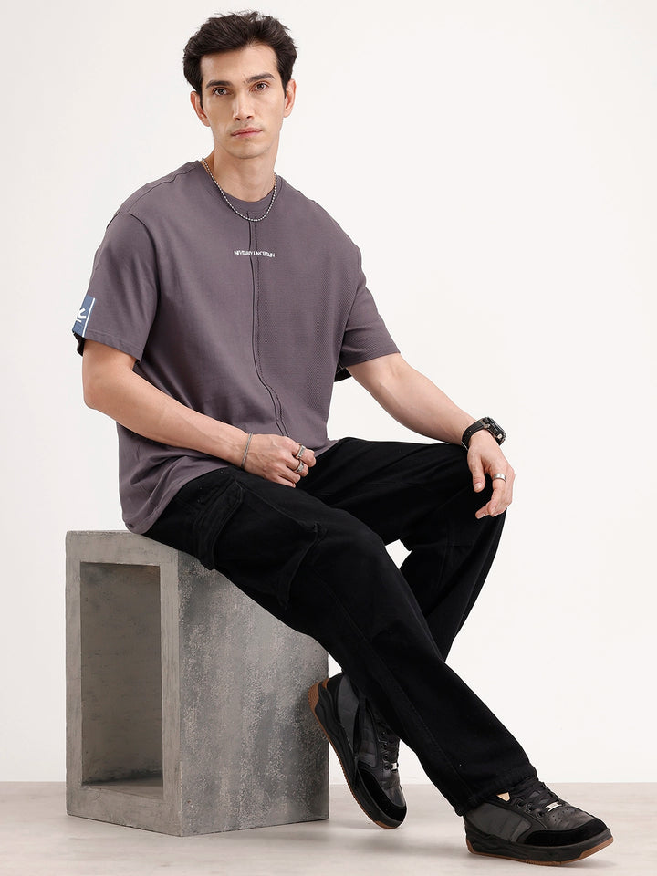 Oversized Textured Cut & Sew T-Shirt | Dark Grey