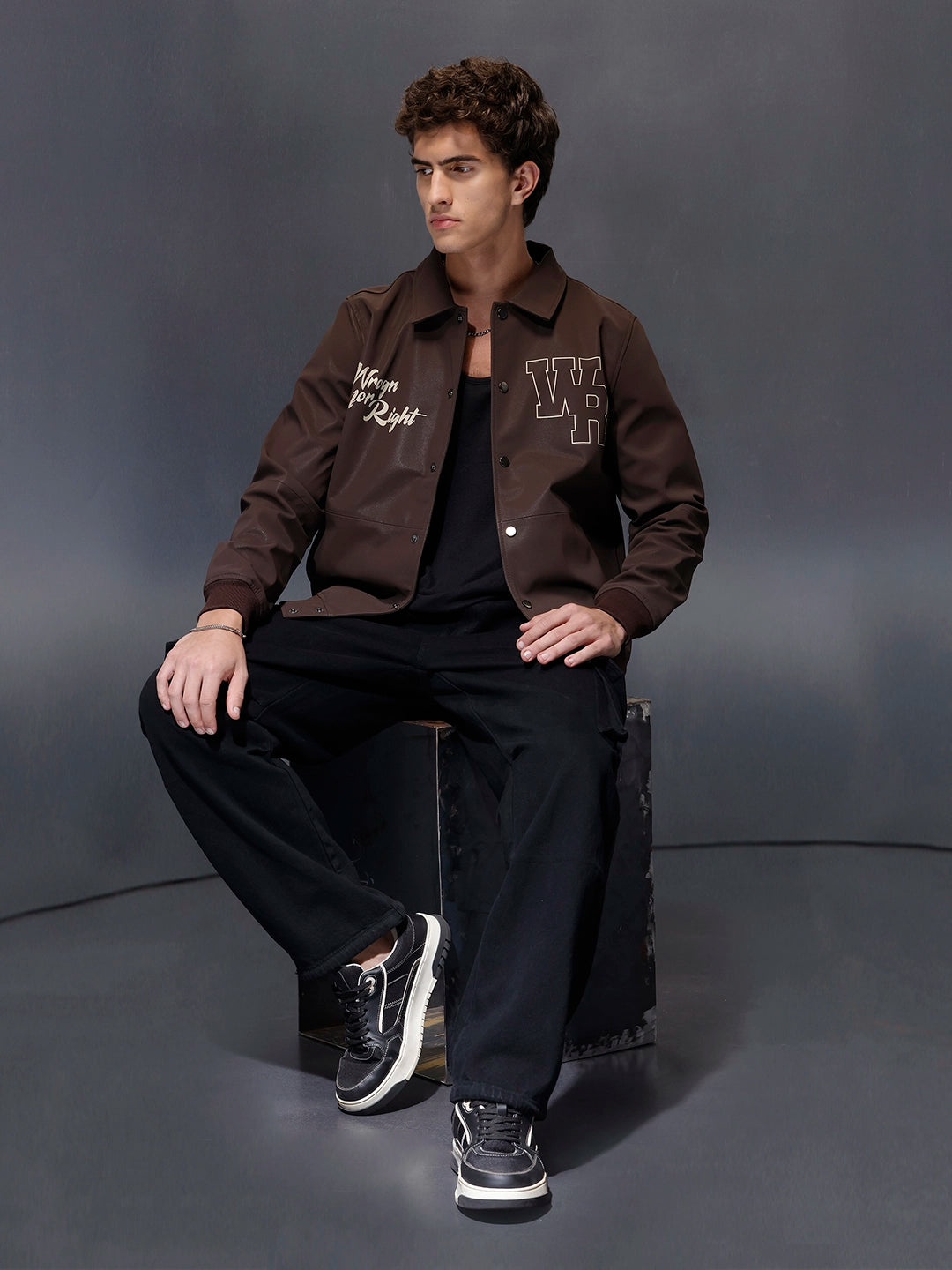 Wrogn Branded Men's Varsity Inspired Jacket  |  Brown