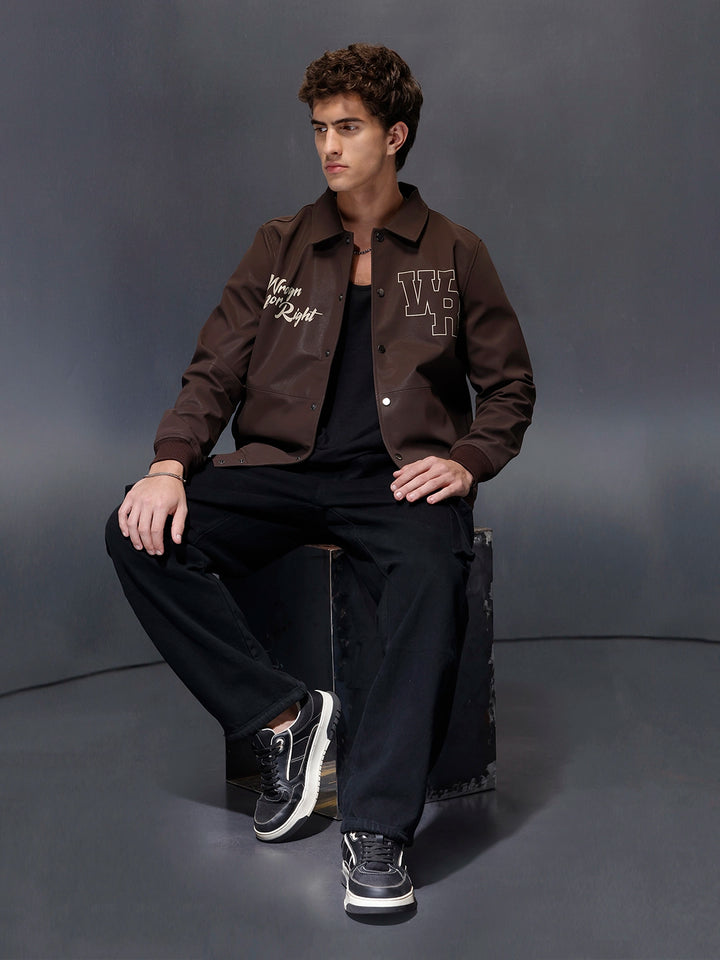 Wrogn Branded Men's Varsity Inspired Jacket  |  Brown