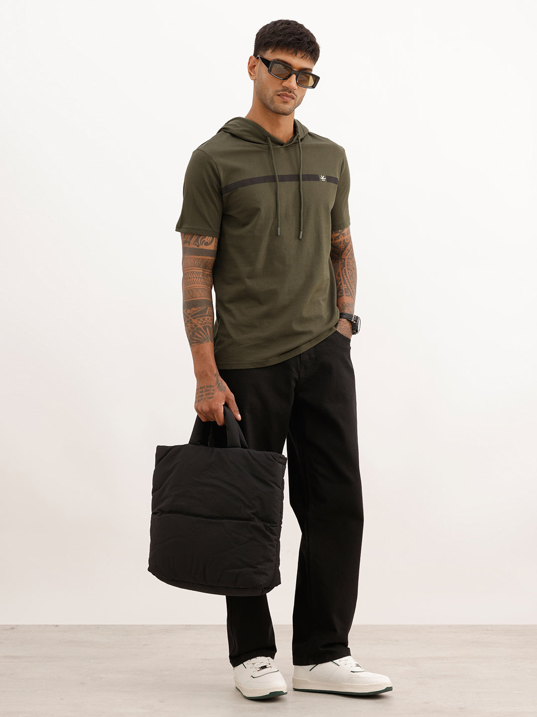 Slim Fit Half Sleeve Hooded T-Shirt | Dark Green
