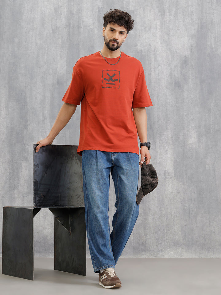 Cross Stitch Inspired 3D Back Print Crew Neck T-Shirt | Rust