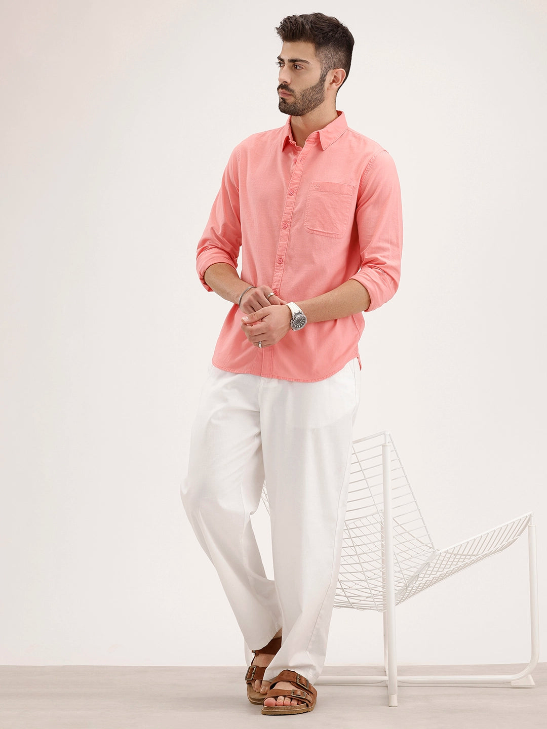Regular Fit Solid Cotton Shirt | Pink