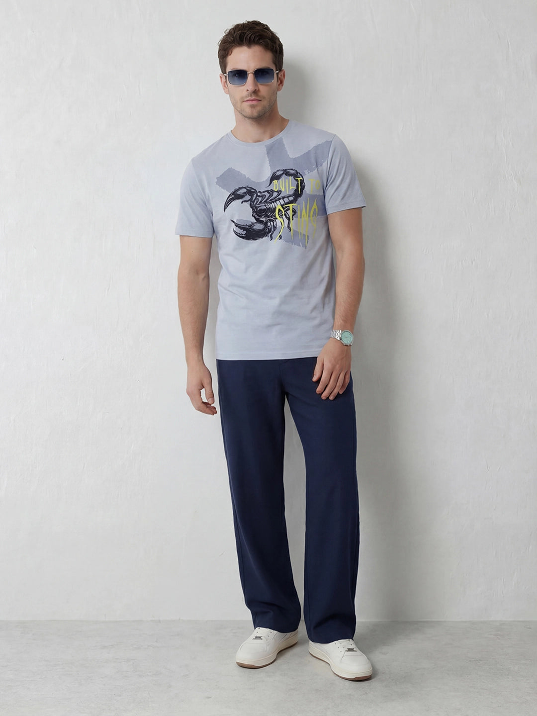 Slim Fit Placement Printed T-Shirt | Light Blue