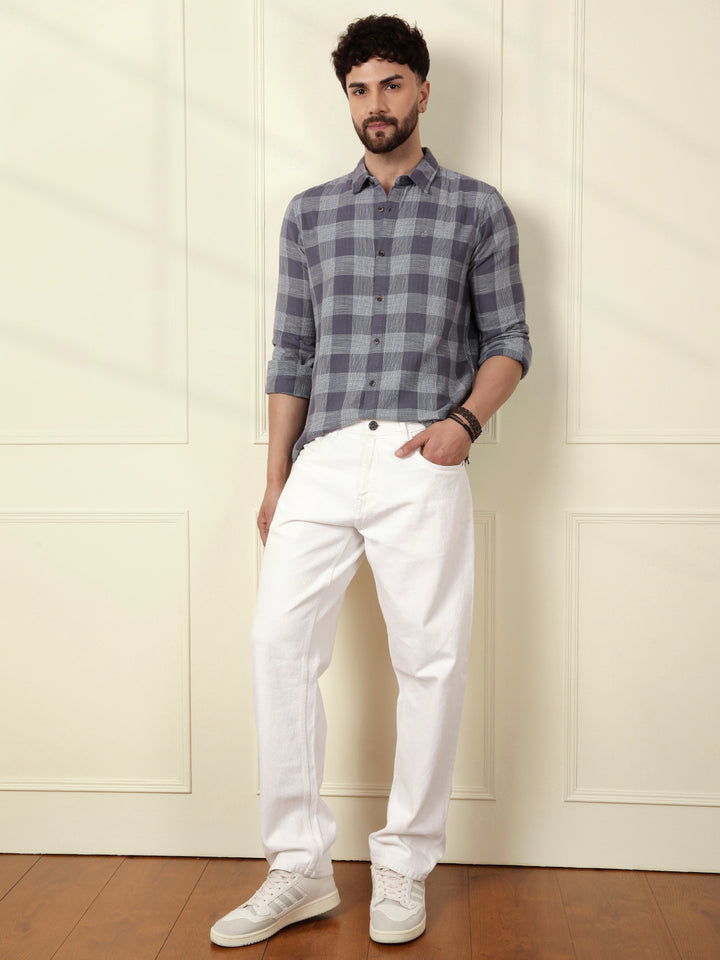 Textured Tonal Check Shirt | Blue