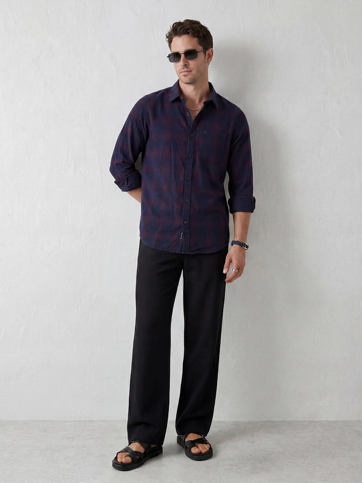 Slim Fit Checkered Shirt | Navy Blue