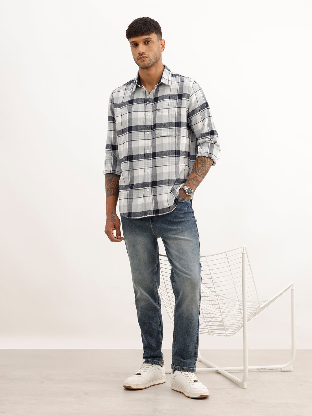 Flannel Slim Fit Full Sleeve Shirt | Grey