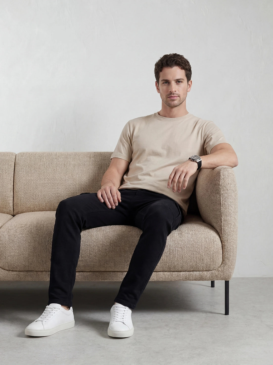 Solid Straight Fit Cargo Trouser | Black