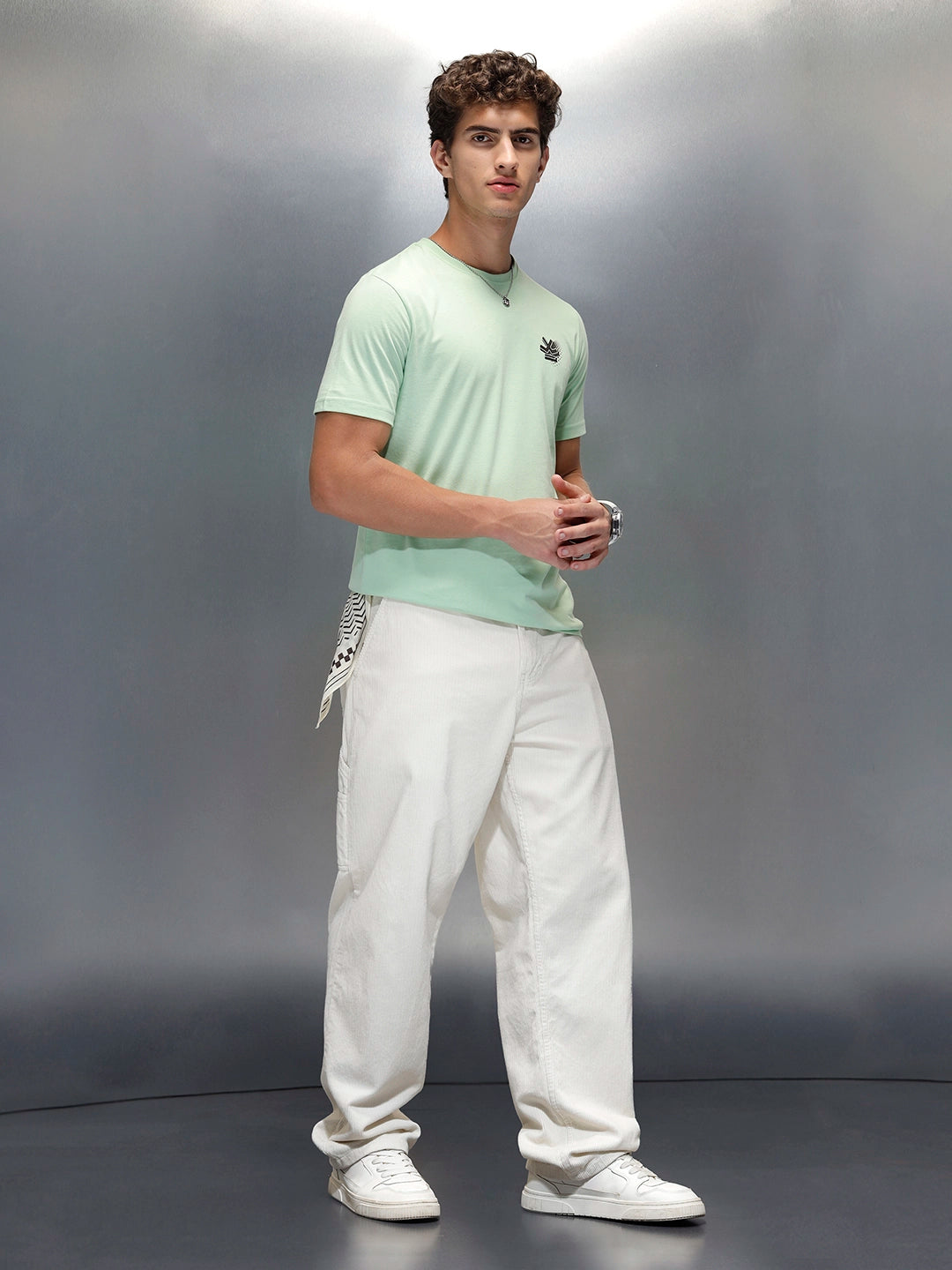 Wrogn Casual Regular Fit Graphic T-shirt | Light Green