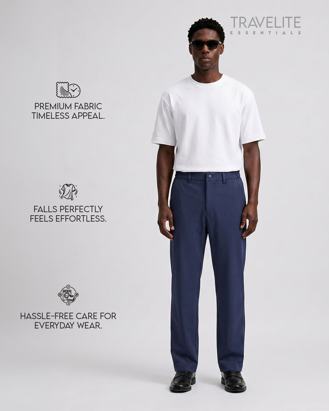 Travelite Straight Fit Trousers | Essential |  Navy Blue