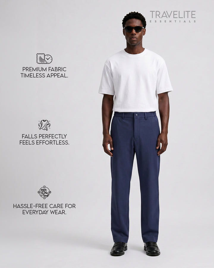 Travelite Straight Fit Trousers | Essential |  Navy Blue