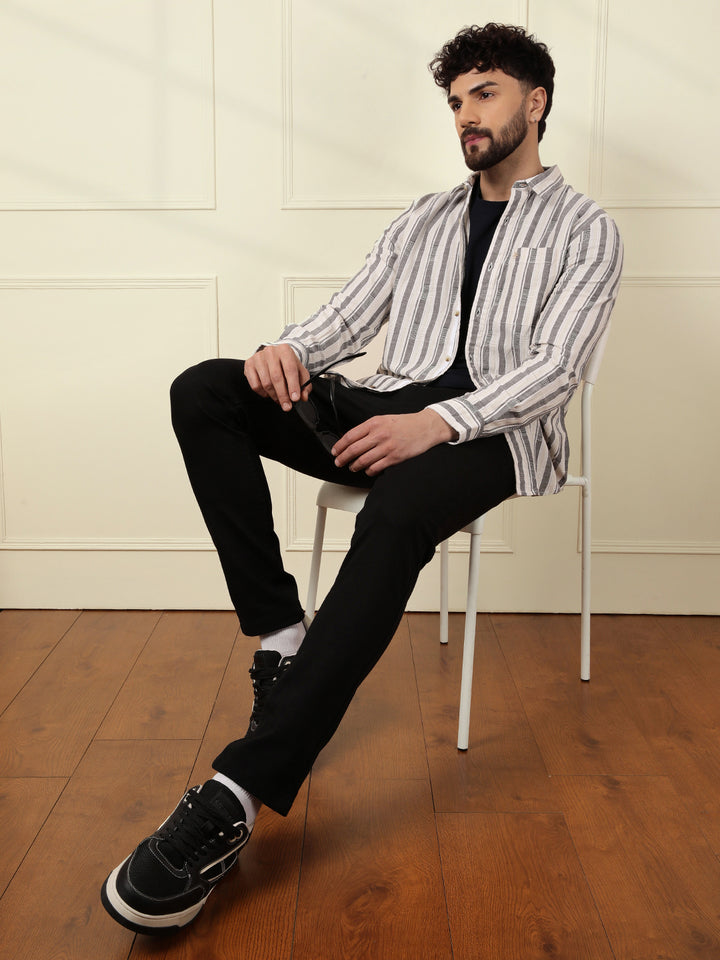 Textured Stripes Cotton Shirt | Grey