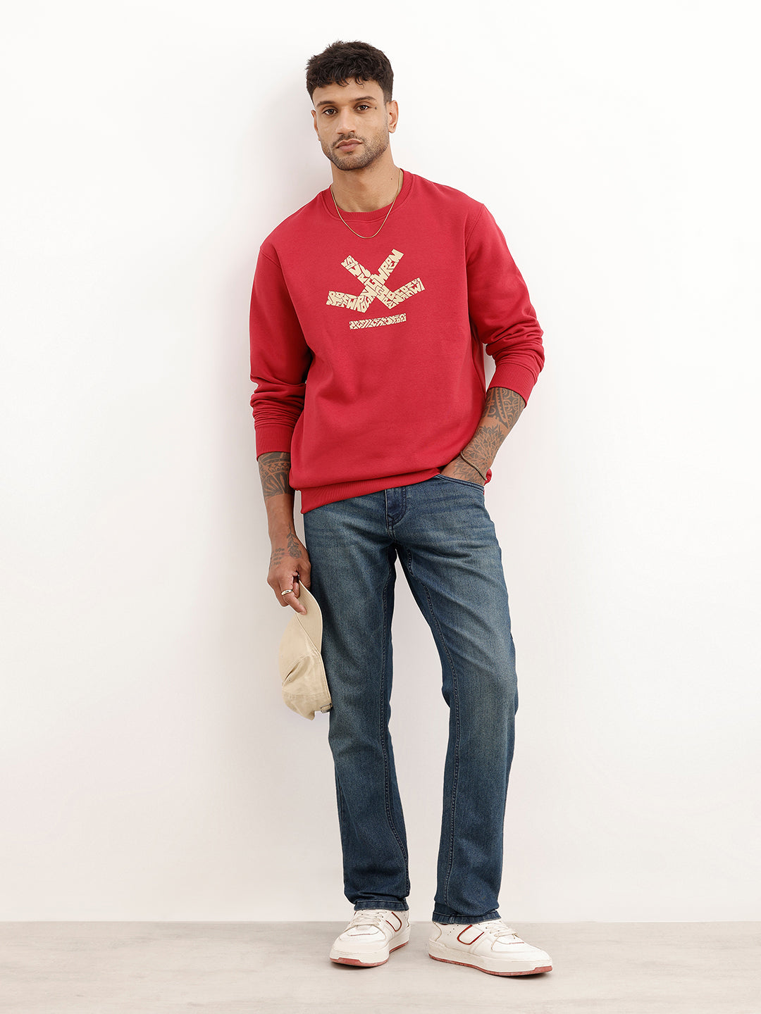 Comfort Fit Placement Printed Sweatshirt | Red