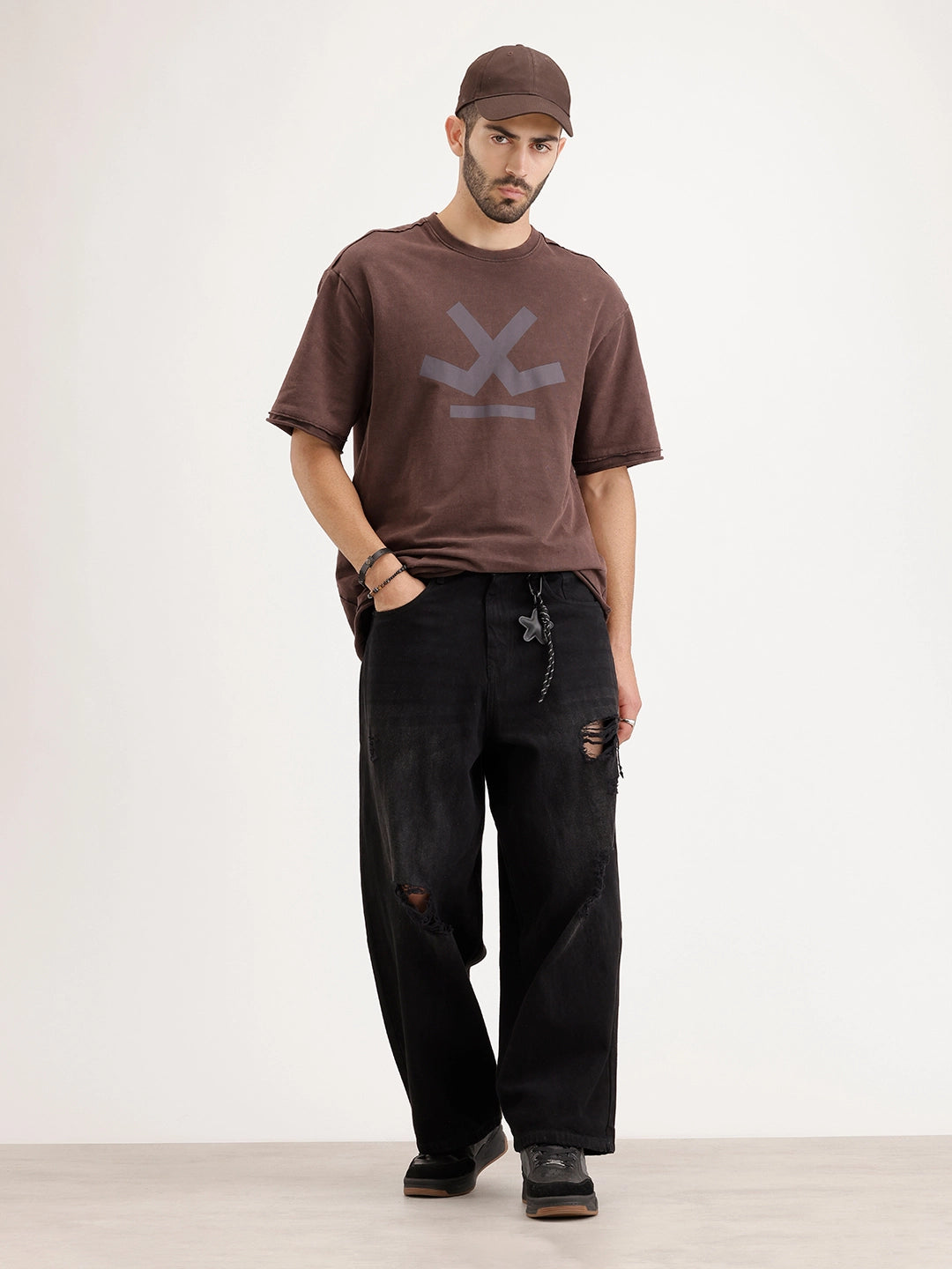 Baggy Fit Distressed Denim Jeans | Black