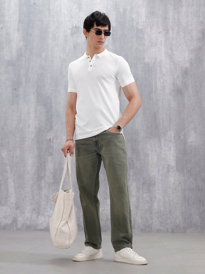 Men's Casual Anti Fit Washed Jeans | Olive