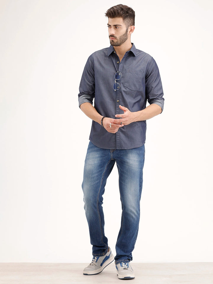 Regular Fit Solid Shirt | Navy Blue