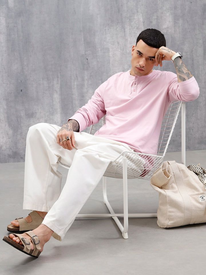 Wrogn Classic Henley T-Shirt For Men's | Pink
