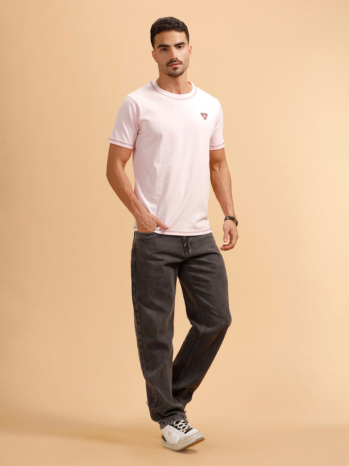 Stitch Detail Short Sleeve T-Shirt | Pink