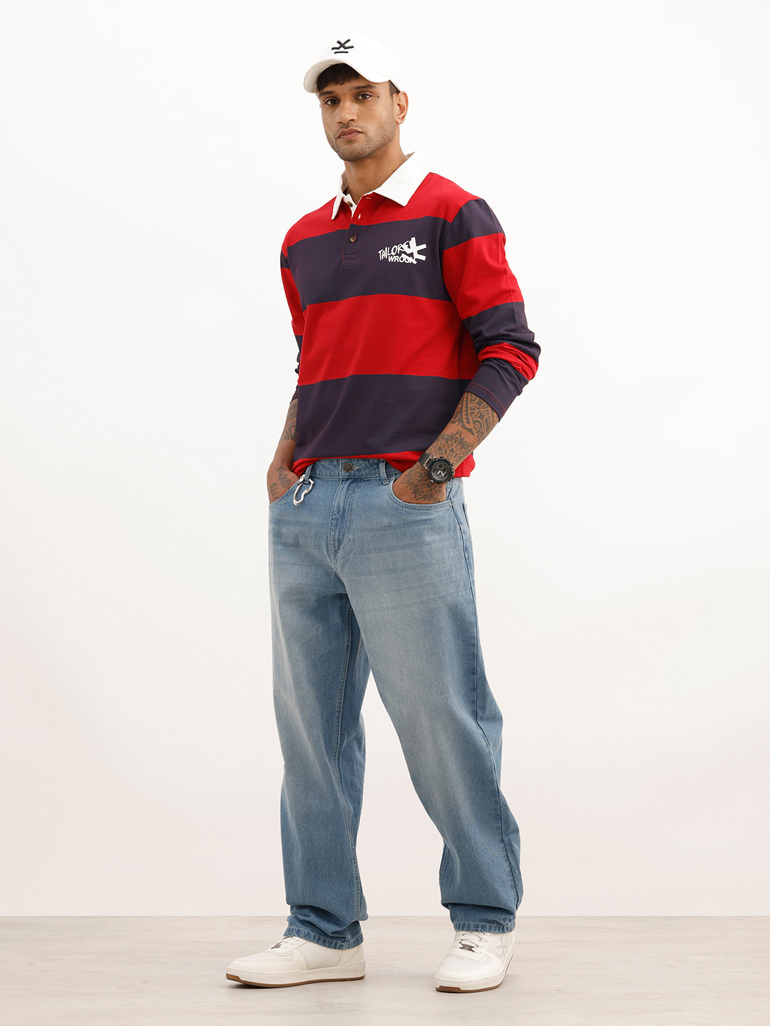 Comfort Fit Full Sleeve Striped Polo T-Shirt | Red