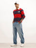 Comfort Fit Full Sleeve Striped Polo T-Shirt | Red