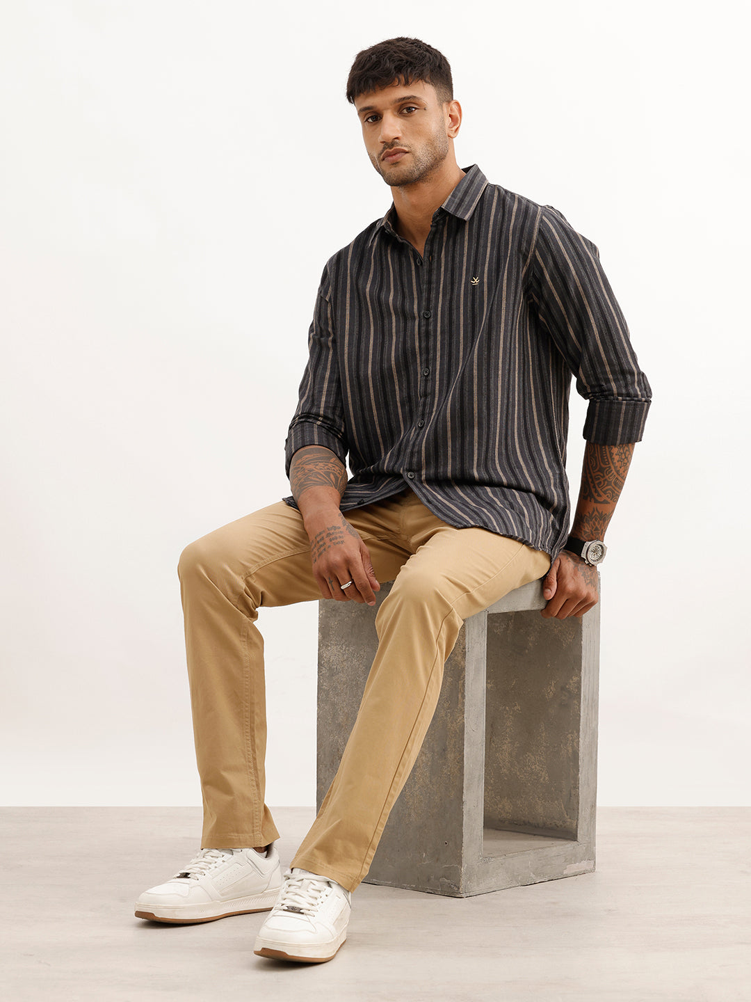 Slim Fit Striped Full Sleeve Shirt | Black | WSH02FSSL0034S
