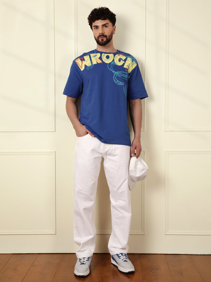 Heavy GSM Placement Print T-Shirt | Blue