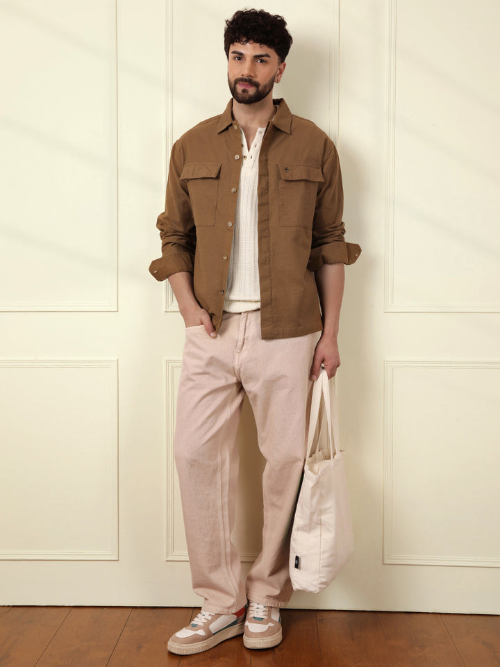 Solid Regular Fit Shacket | Khaki