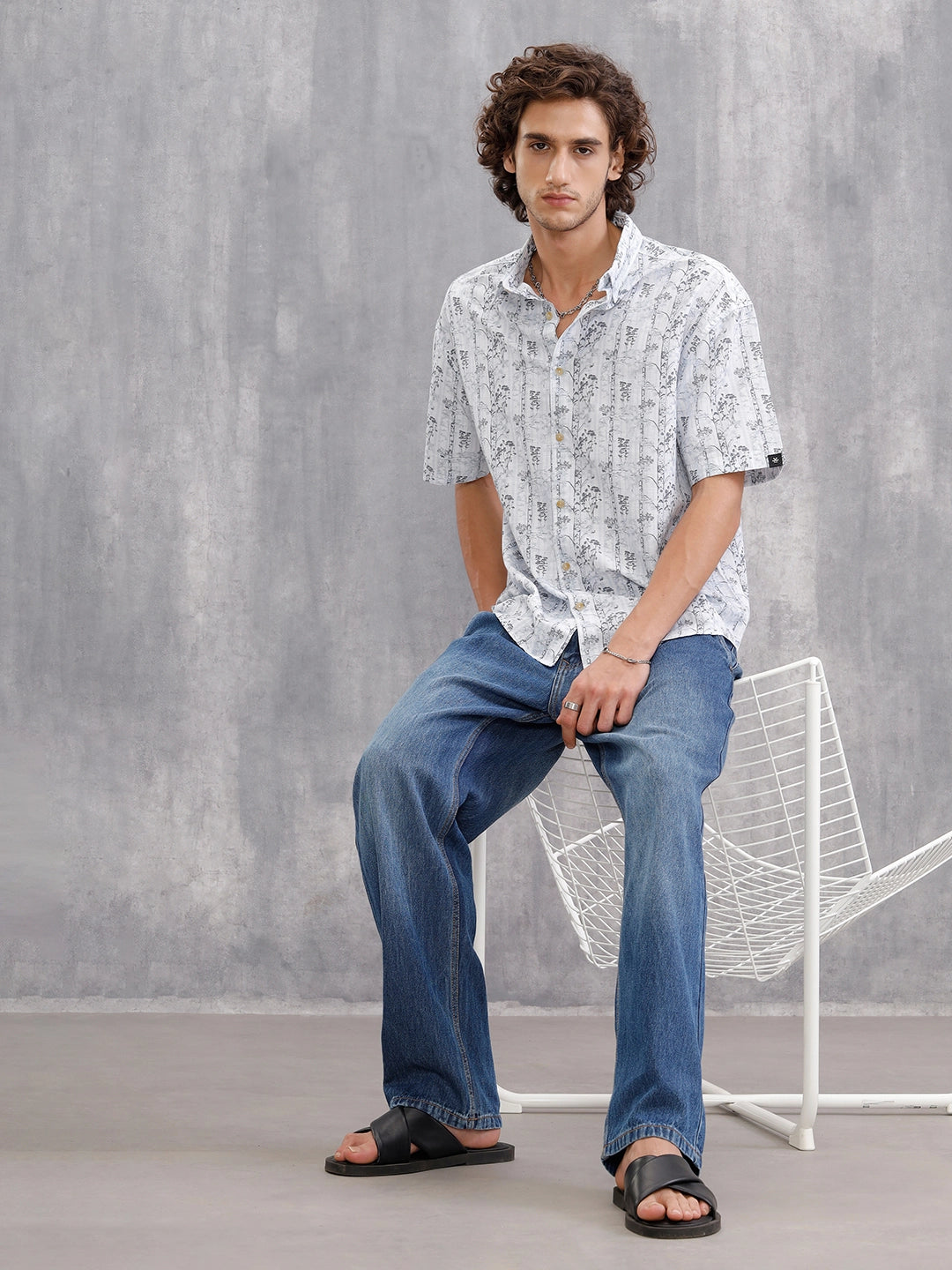 Nature Inspired Tonal Aop In Oversized Fit  |  White