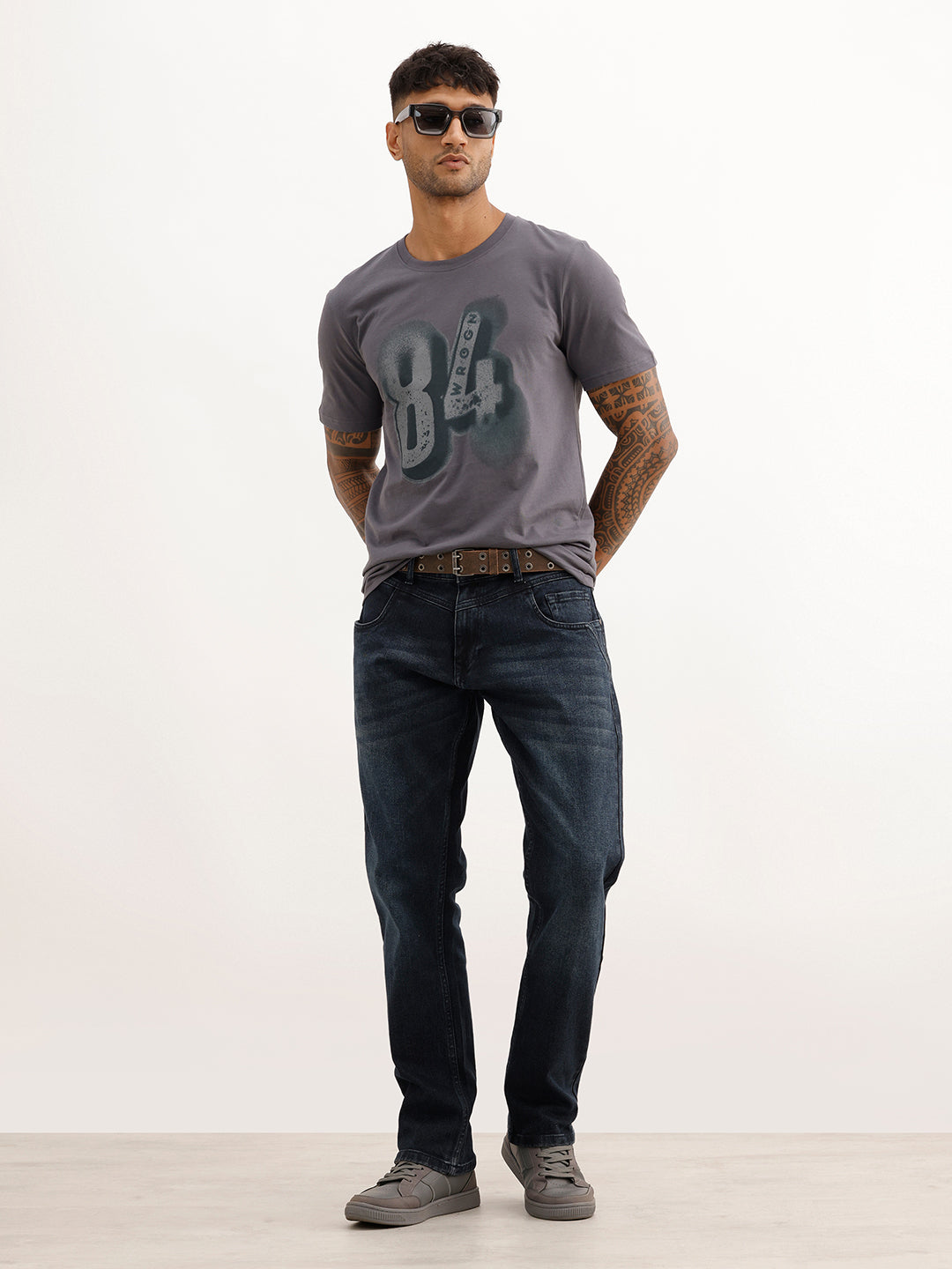 Placement Printed Slim Fit T-Shirt | Grey