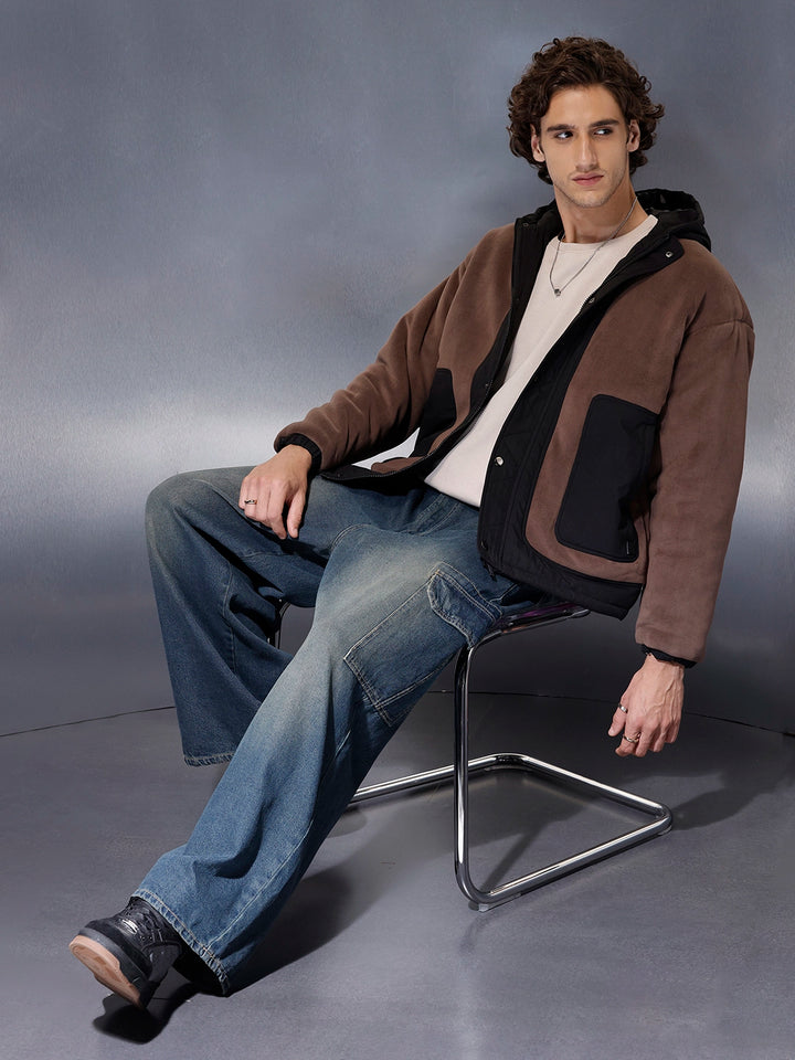 Men’s brown and black paneled jacket | Brown