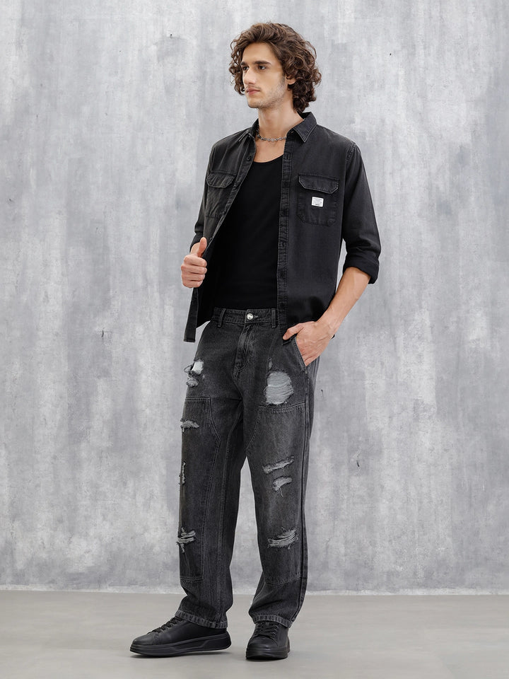 Distressed Carpenter Loose Fit Jeans | Charcoal
