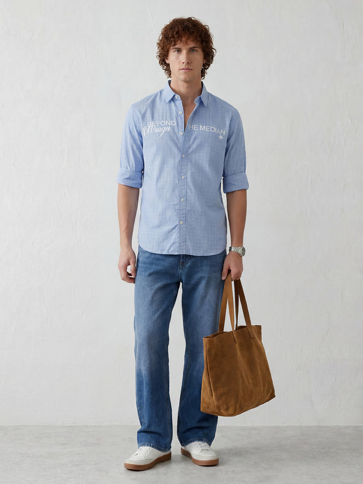 Comfort Fit Placement Printed Shirt | Light Blue