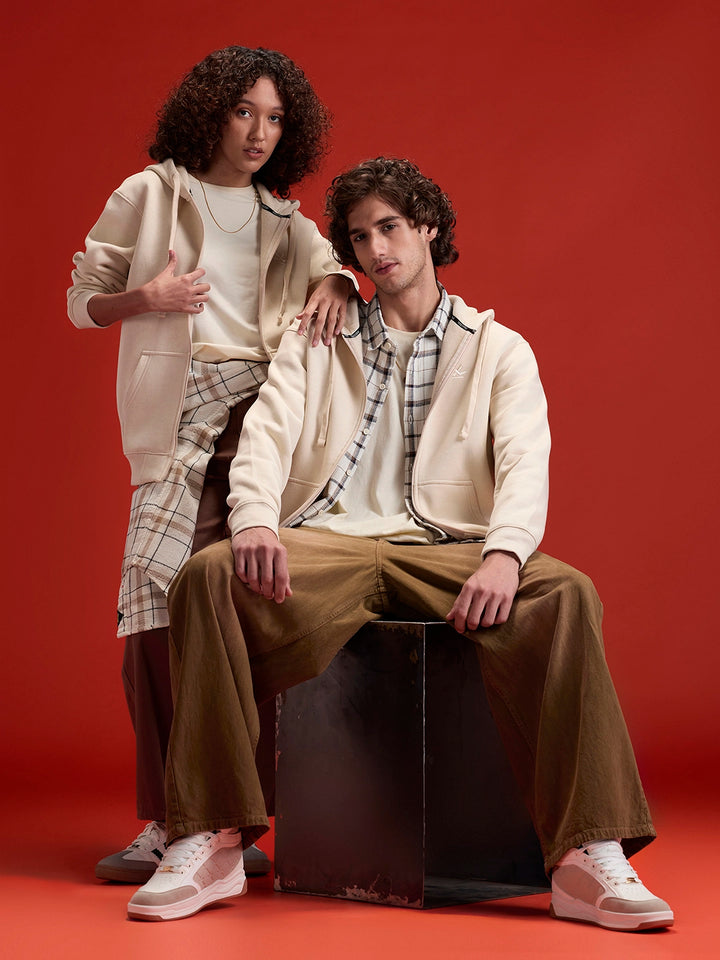 Men’s Solid Zip-Up Hoodie Sweatshirt | Tapioca