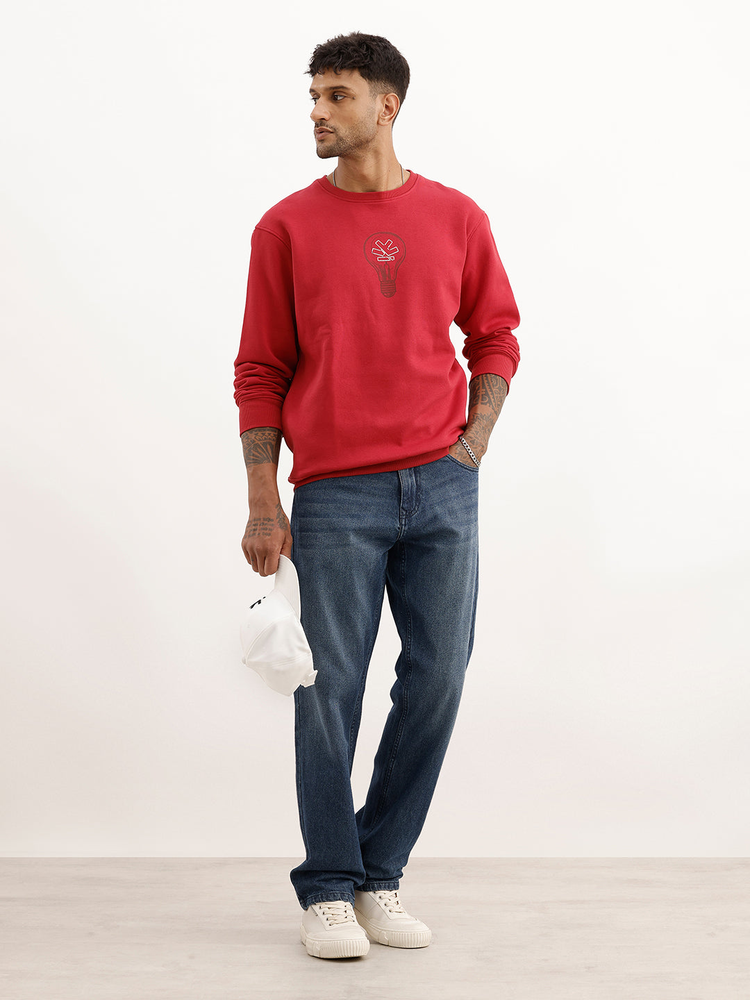 Comfort Fit Placement Printed Sweatshirt | Red