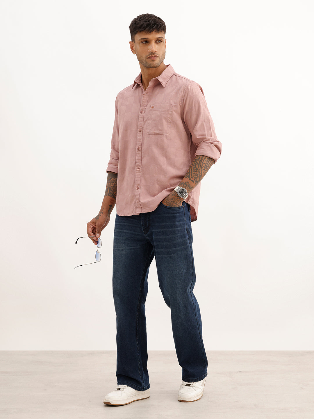 Textured Slim Fit Full Sleeve T-Shirt | Pink