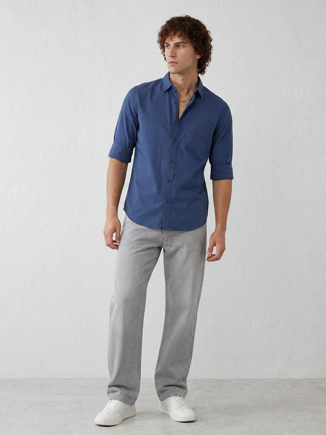 Solid Regular Fit Full Sleeve Shirt | Blue