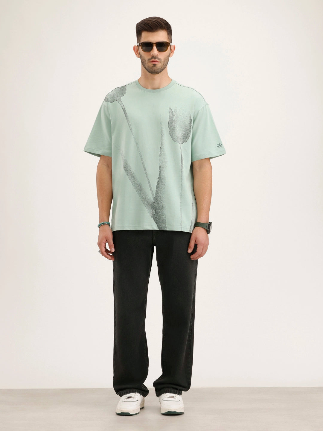Heavy GSM Watercolour Floral Printed T-Shirt | Green