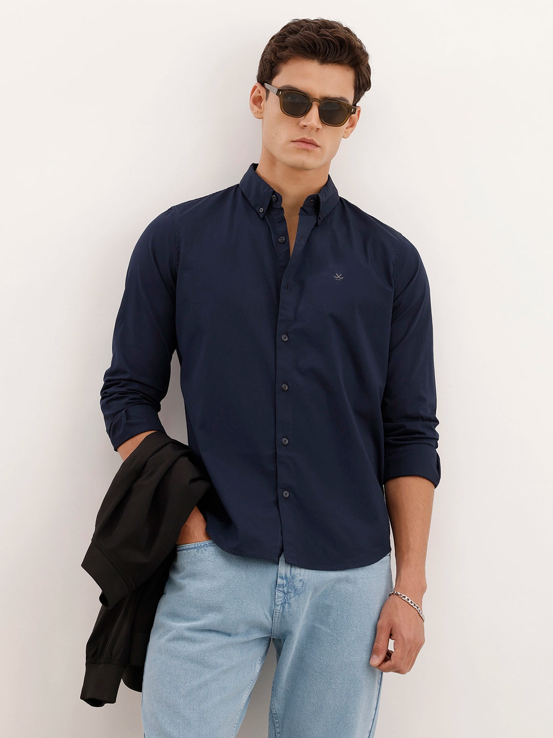 Slim Fit Solid Shirt | Navy Blue