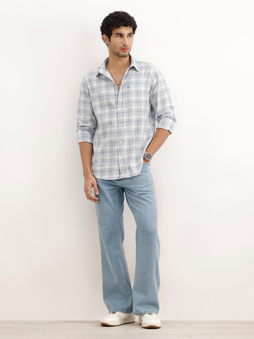 Slim Fit Full Sleeve Checkered Shirt | Blue