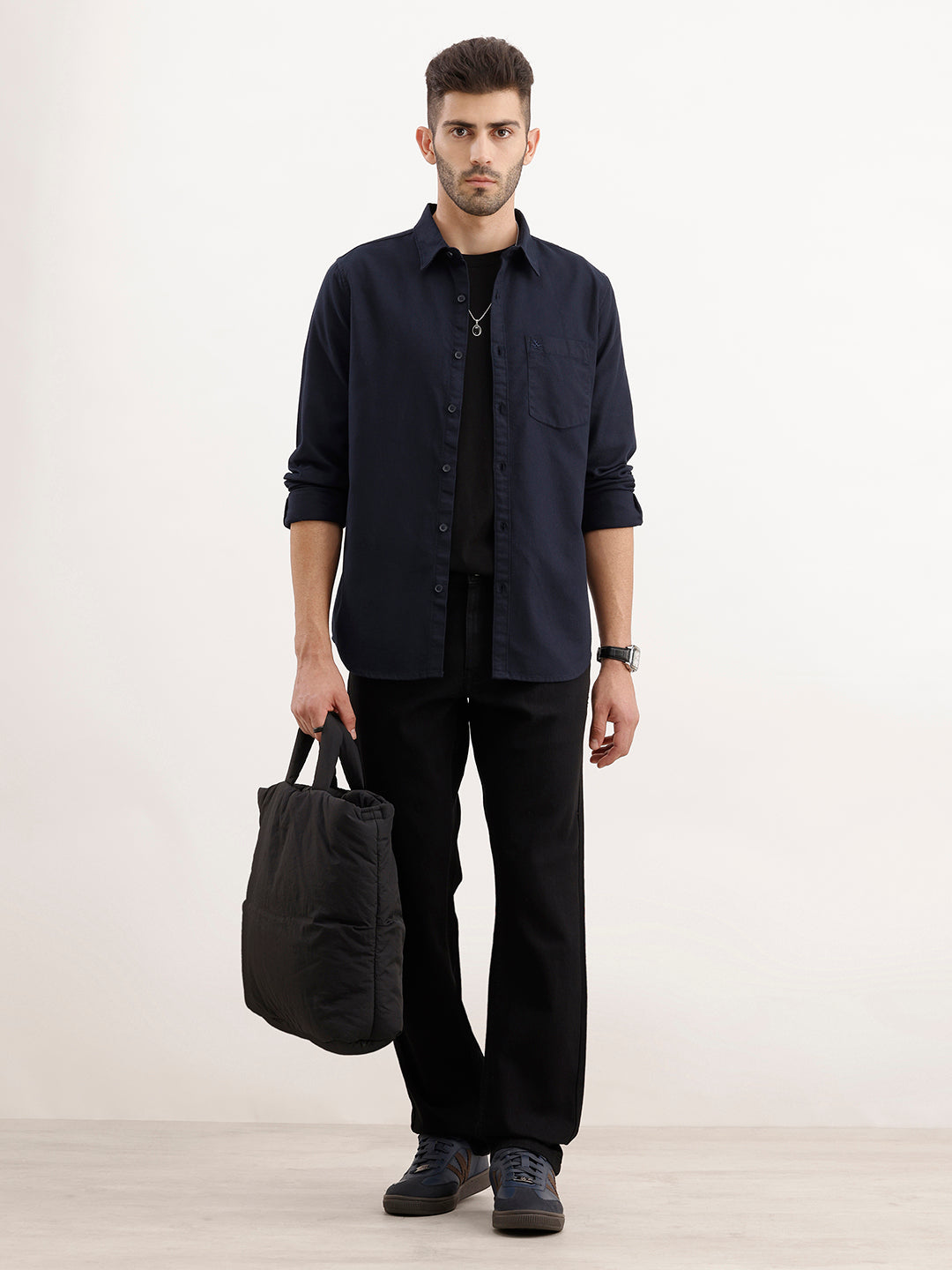 Textured Regular Fit Shirt | Navy Blue