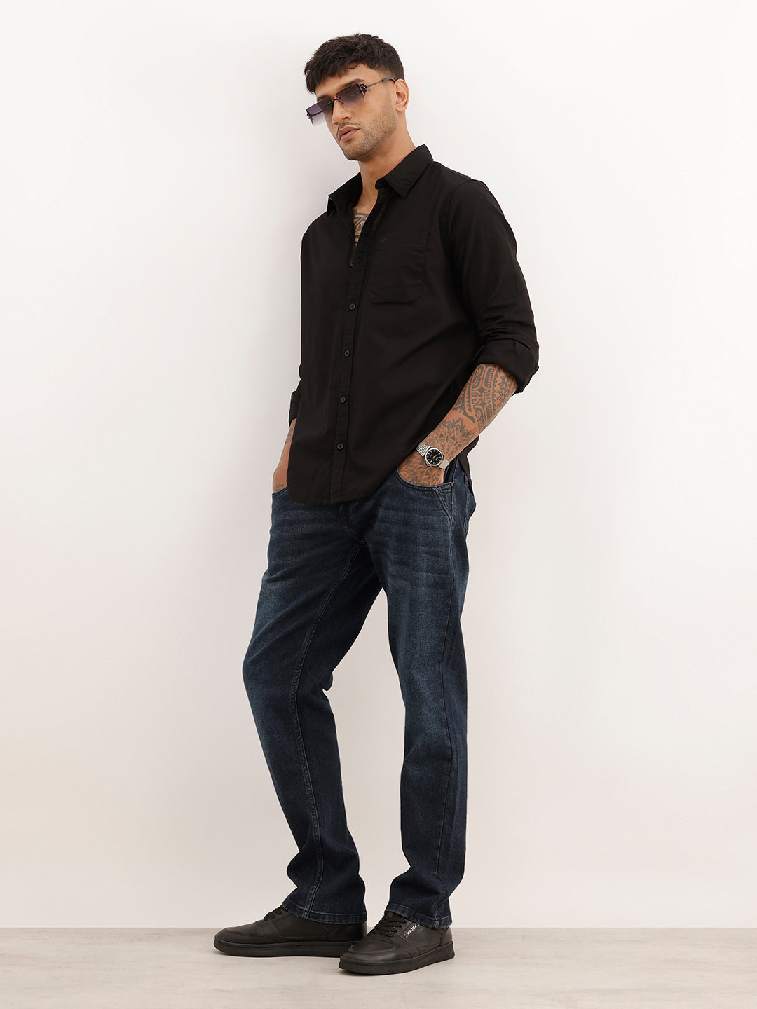 Solid Regular Fit Full Sleeve Shirt | Black | WWSH9012F