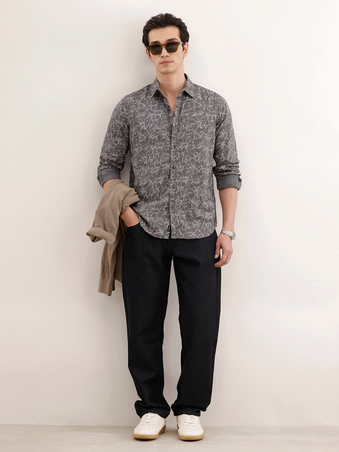 Textured Regular Fit AOP Shirt | Grey