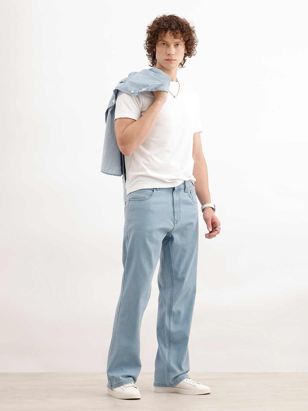 Bootcut Fit Solid Denim Jeans  | Light Blue