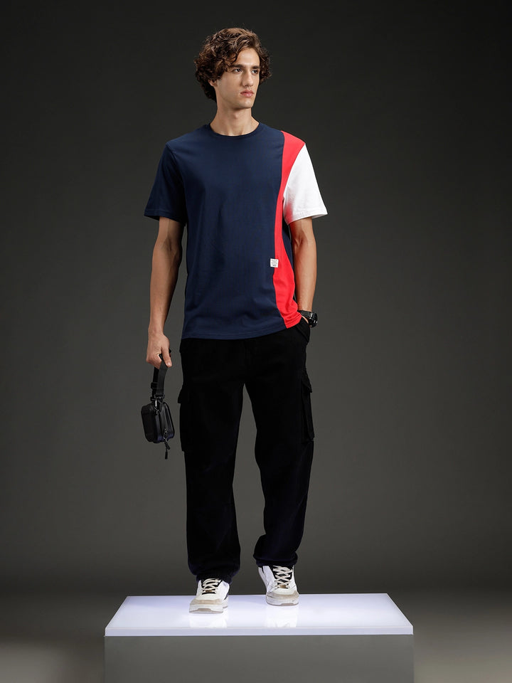 Colorblocked Regular Fit Tee for Men | Navy Blue