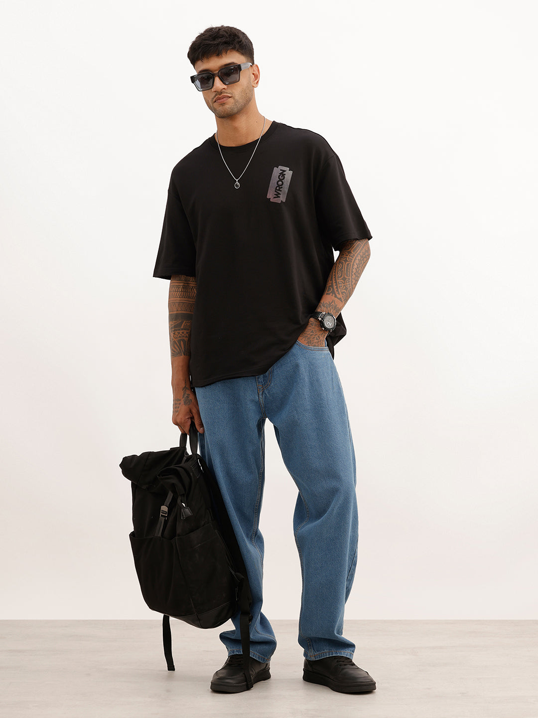 Oversized Fit Placement Printed T-Shirt | Black | WTS02HSOS1062S