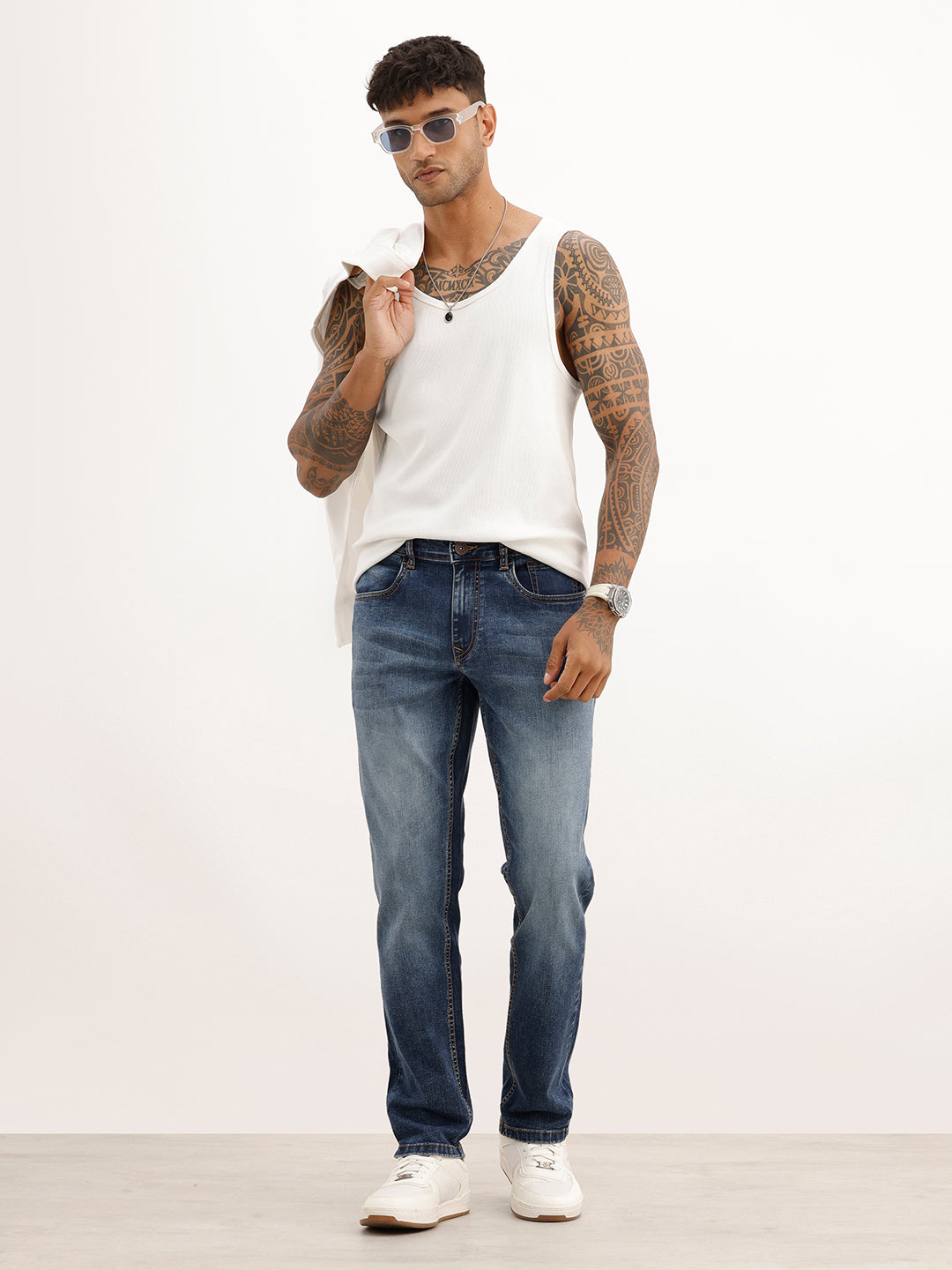 Washed Straight Fit Denim Jeans | Light Blue