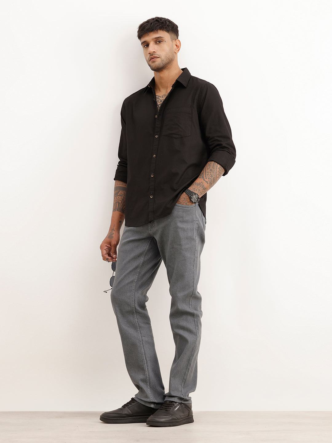 Solid Slim Fit Full Sleeve Shirt | Black