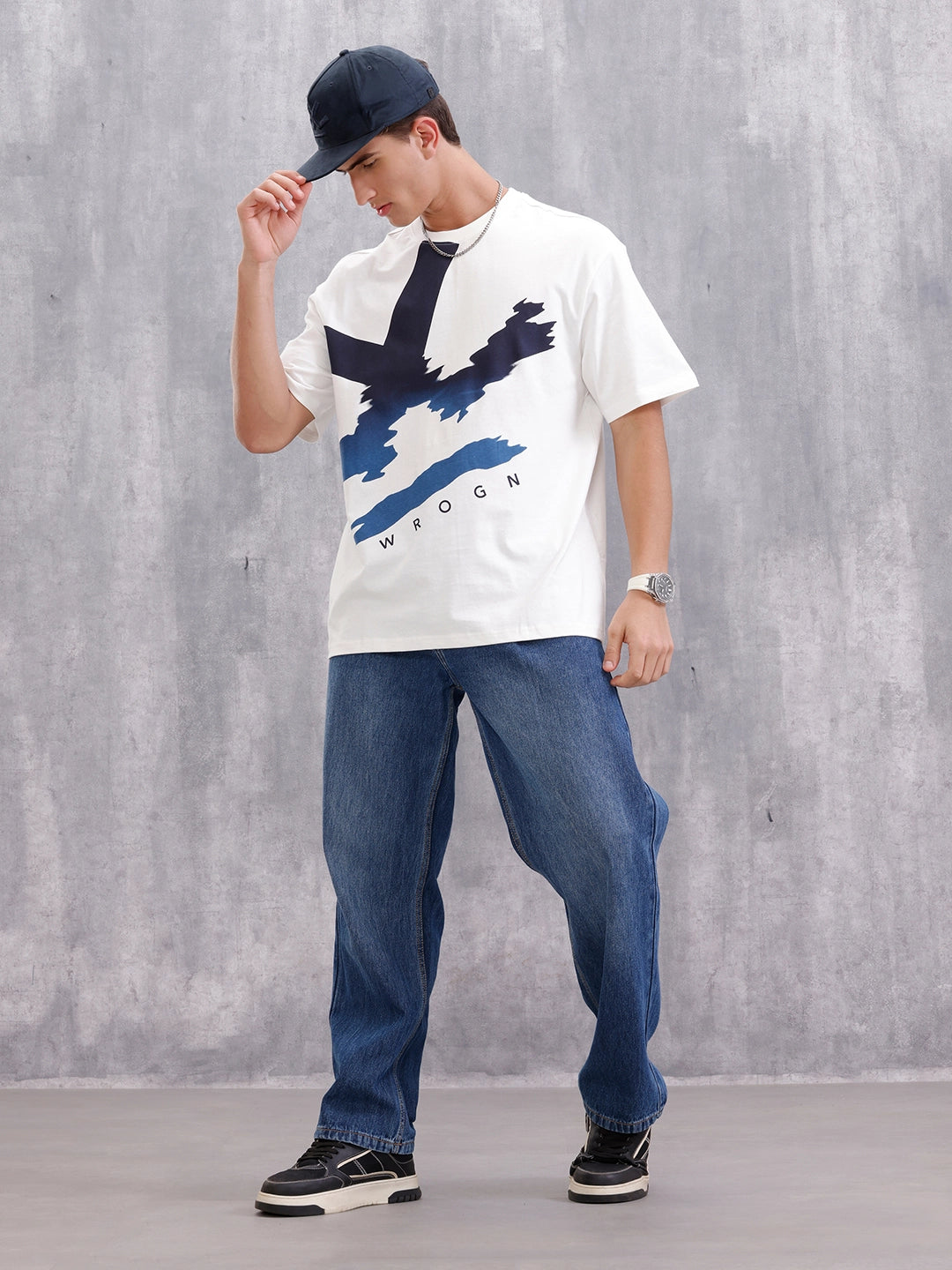 Oversized Graphic T-Shirt By Wrogn – Statement Placement Print | White