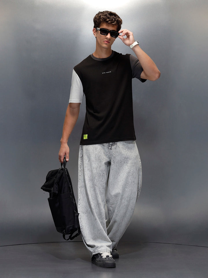 Men's casual colourblock regualr fit t-shirt | Black