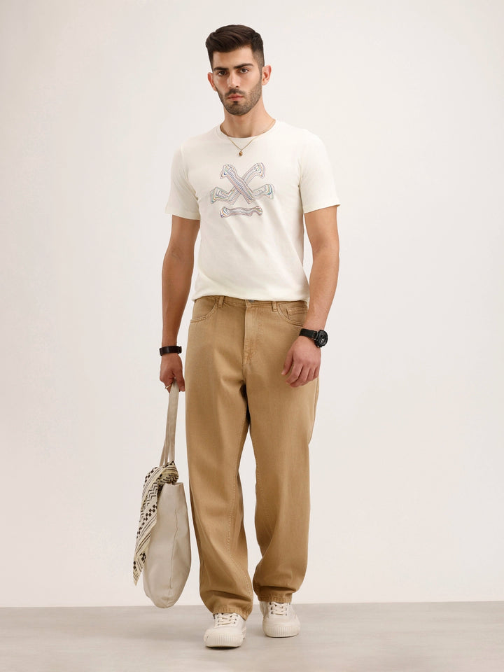 Slim Fit Placement Printed T-Shirt | Off White